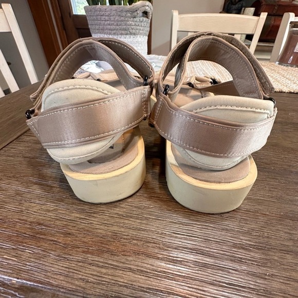 Zara Platform Platform Sandals Strappy Satin Effect Beige Shoes Size EU 37/ US 7 - Picture 10 of 14